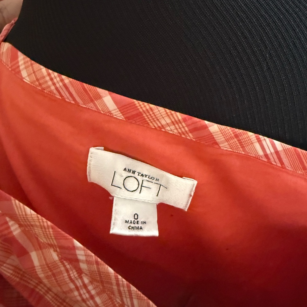 LOFT Adjustable Spaghetti-strap Orange-red plaid,… - image 8